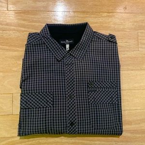 Marc Ecko Gray Black Plaid Dress Shirt, XL